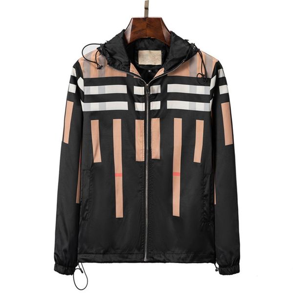 

2023 designer men's jacket black white yellow brown striped plaid brand windproof waterproof hoodie zipper trench coat men women classi, Black;brown