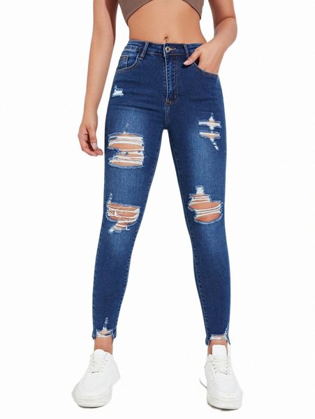 

women's jeans slant pocket ripped skinny jeans 21rs#, Blue