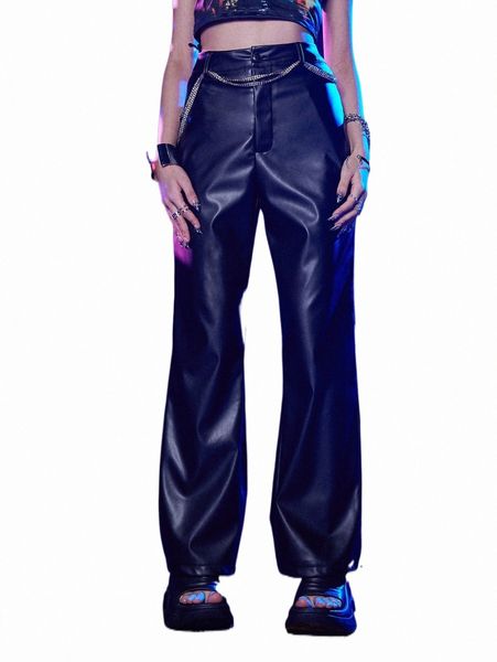 

women's pants & capris romwe cyber luvr solid straight leg pants without chain z6v6#, Black;white