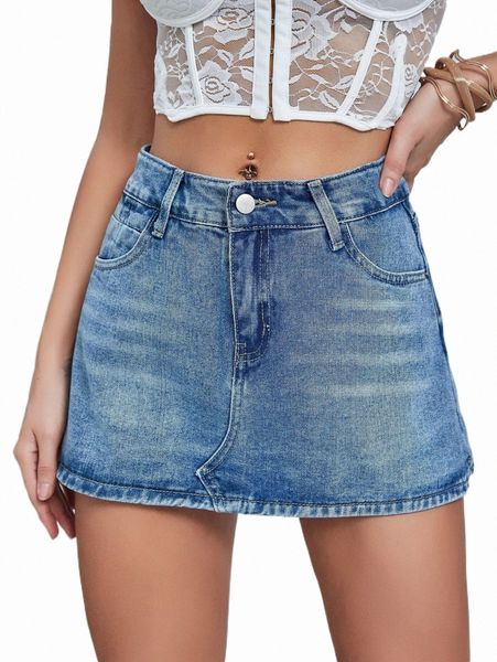 

women's shorts single button split hem denim skort e4my#, White;black