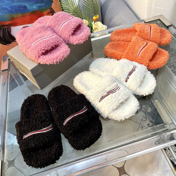 

fashion letters fur slippers designer slides women winter house slipper plush flat heel comfortable furry sliders fluffry sandals black whit