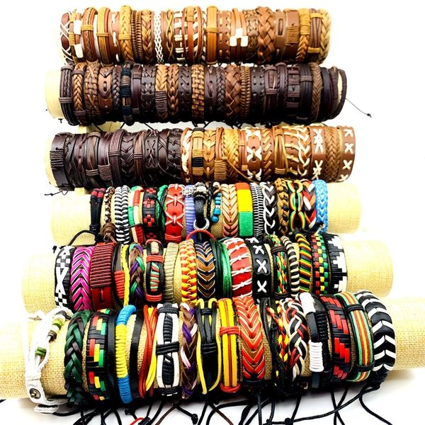 

wholesale 50pcs genuine leather cuff bracelets for men women fashion bangle jewelry accessories mix styles resizable black brown multicolors, White