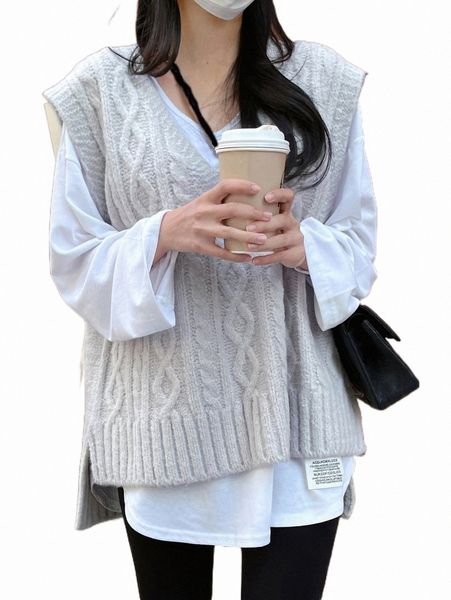 

women's sweaters dazy split high low hem cable knit sweater vest without tee b9u2#, White;black