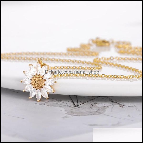 

pendant necklaces summer fresh zircon daisy necklace for woman teen girl pendant party wedding couple choker charm women jew nanashop dhjv5, Silver