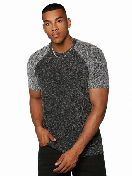 

men's t-shirts men contrast geo raglan sleeve tee v6cq#, White;black