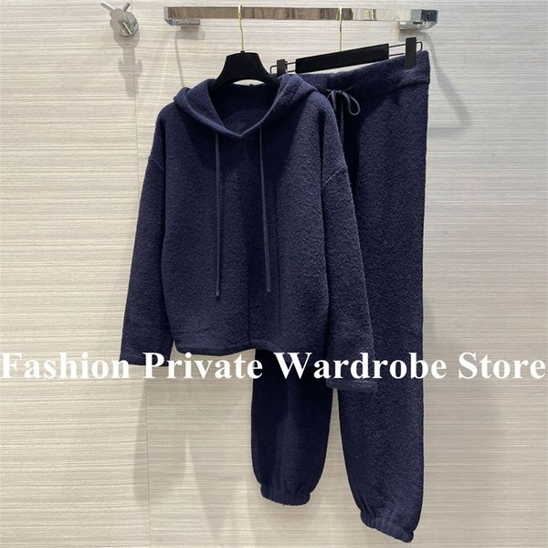 

womens two piece pants fashion autumn knit 2 piece set women hooded long sleeve wool cashmere blends lazy leisure sweater with long pants su, White