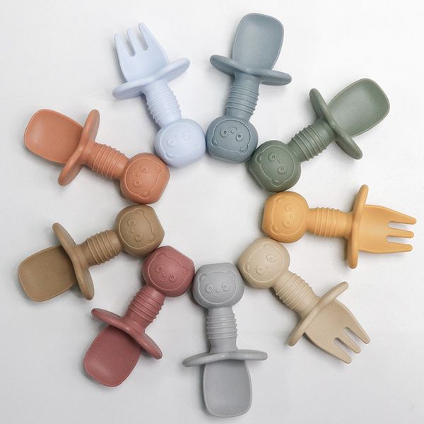 

cups dishes utensils 2pc baby silicone spoon feeding accessories food grade fork set infant tableware 220906