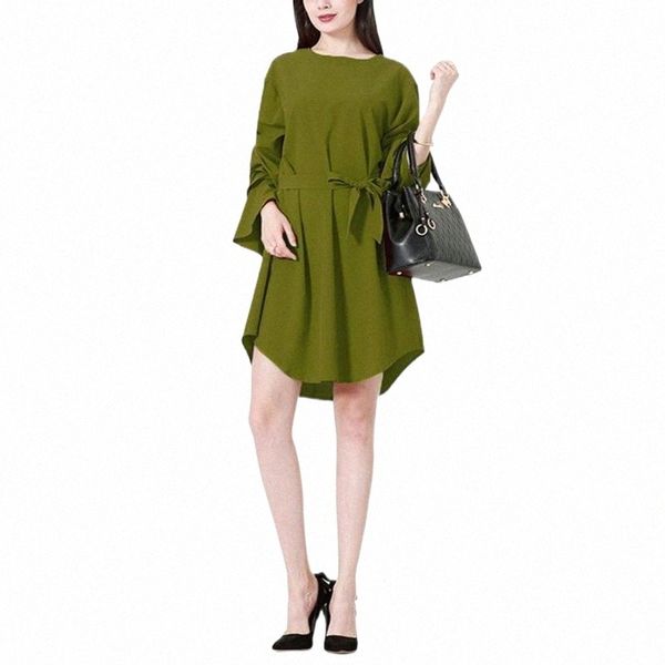 

casual dresses casual dresses women dress long sleeve o-neck office solid color beach fashion sashes party e7vj#, Black;gray