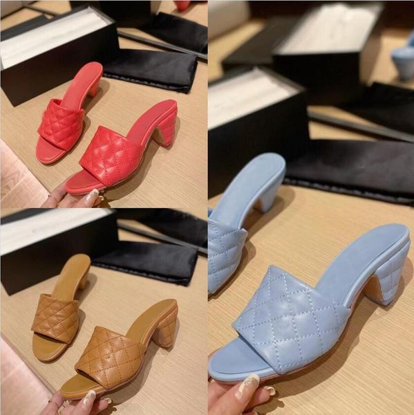 

excellent designer luxury mules lambskin sandals women's summer sandals yellow white black blue red outdoor shoes high heels leather ba