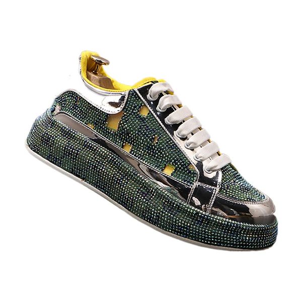 

british style casual wedding shoes fashion breathable rhinestones printing flats male walking sneakers round toe thick bottom business drivi, Black