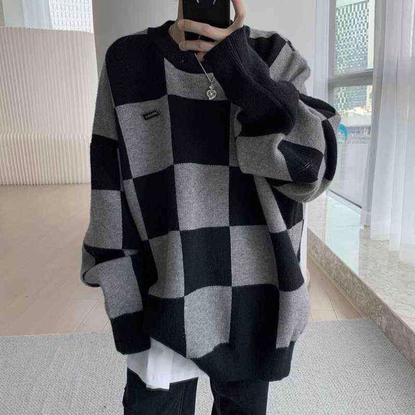 

women's sweaters deeptown gothic plaid sweater women harajuku fashion oversize black pullover emo autumn winter long sleeve knitted jum, White;black