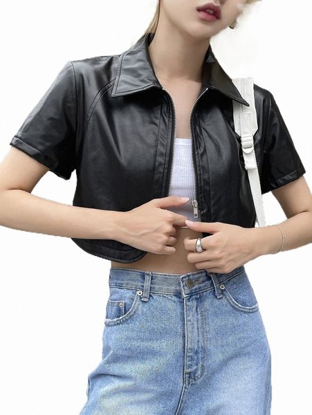 

women's jackets dazy zip up crop pu jacket 2022 new b82l#, Black;brown