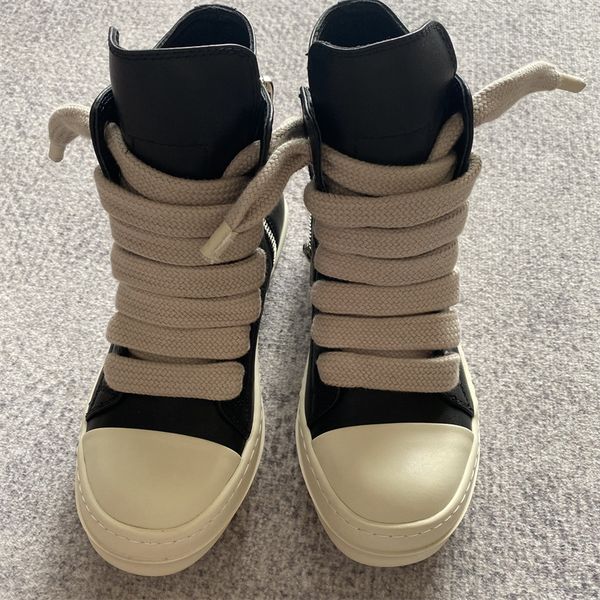 

2022ss big lace trend runner trainer lace up boots rock hip hop high street punk genuine leather casual botas, Black