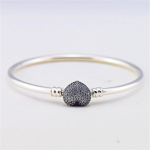 

bangles jewelry 925 sterling silver bangle with heart-shaped clasp and clear cz bracelets bangles for women fashion fine jewelry w186w, White
