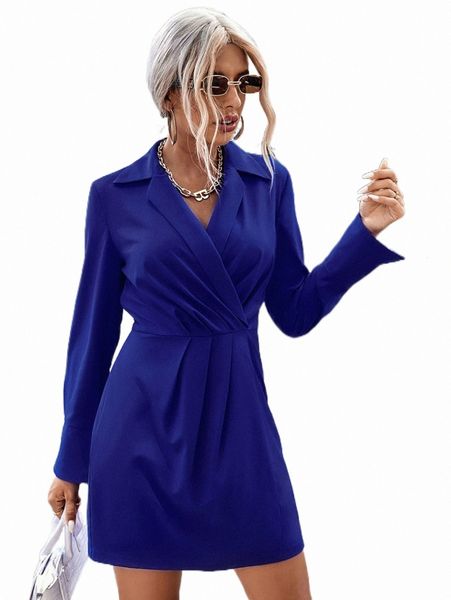 

casual dresses solid lapel neck pleated detail dress d4oy#, Black;gray