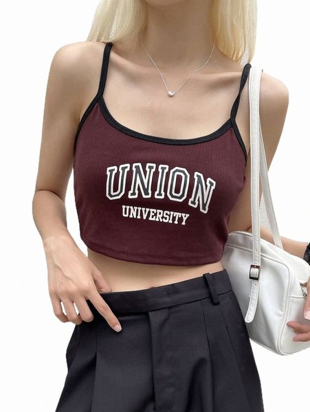 

women's tanks & camis dazy letter graphic contrast binding crop cami y9lh#, White