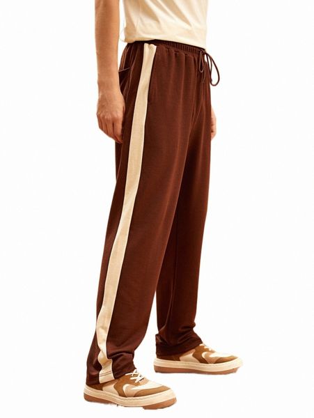 

men's pants men contrast side seam drawstring waist sweatpants 22ir#, Black