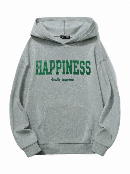 

women's hoodies & sweatshirts letter graphic kangaroo pocket thermal lined hoodie k7mg#, Black