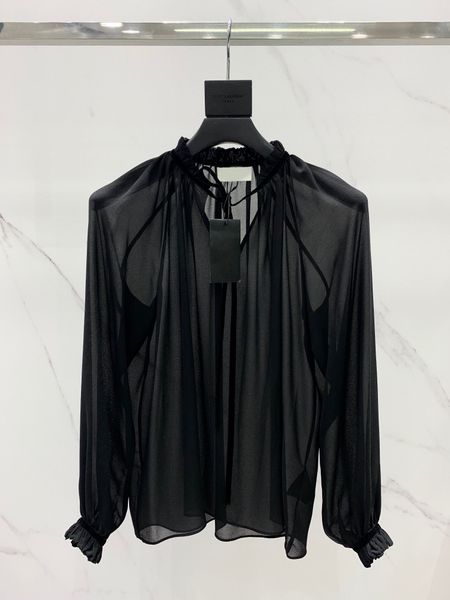 

fashion women's t-shirt lace elegant black shirt women 2022 new autumn ruffles collar long sleeve t-shirt, White