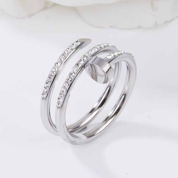 

classic design full diamond nail ring brand jewelry for women wedding gift, Silver