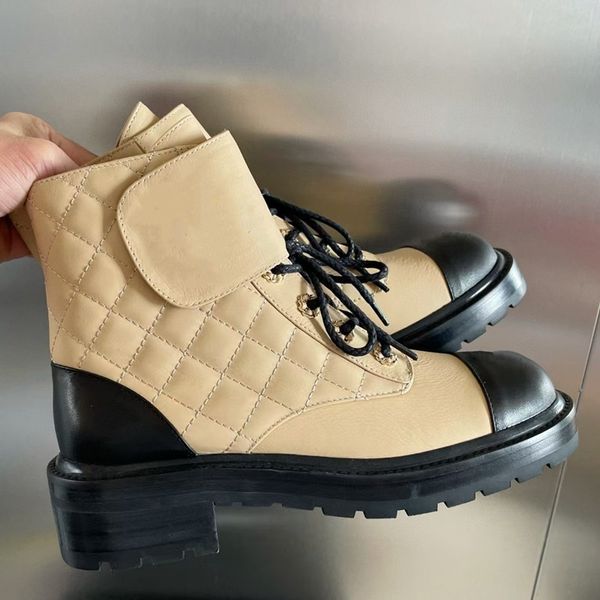 

boots autumn and winter short lace up nude thick sole heel leather color matching martin boots 's work motor vehicle women's shoe, Black