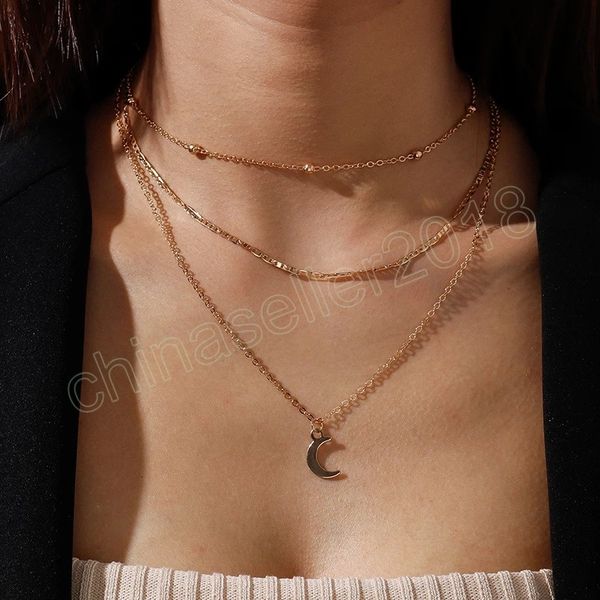 

gold color multi-layers moon statement pendant necklace women fashion trendy chocker necklace, Silver