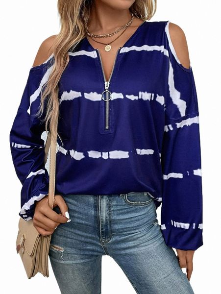 

women's t-shirt tie dye half zip tee 2022 new 61kb#, White