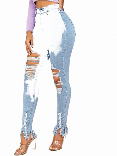 

women's jeans ripped cut out fringe hem skinny jeans s9hb#, Blue