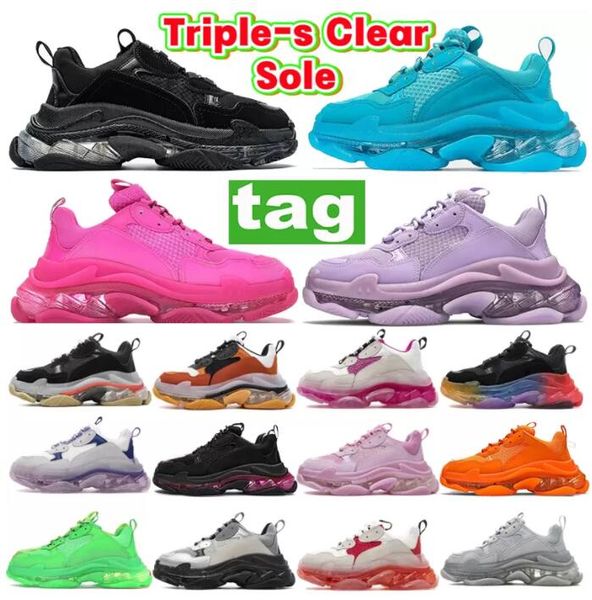 

casual shoes men sneakers women trainers fashion triple-s clear sole black pink neon green gym red blue white red turquoise beige grey light