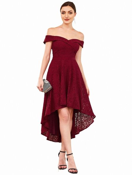 

casual dresses ever-pretty off shoulder high low hem lace dress k072#, Black;gray