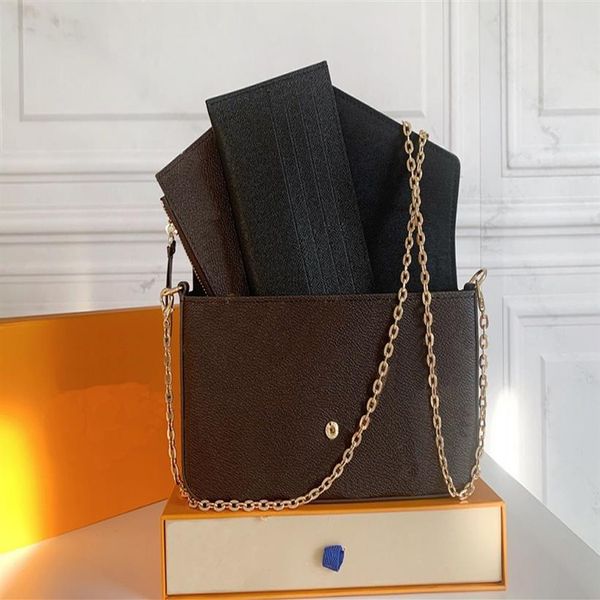 

luxury female designer bag handbag fashion shoulder bag messenger bag three-piece classic felicie old flower gold chain handbag co255r, Red;black