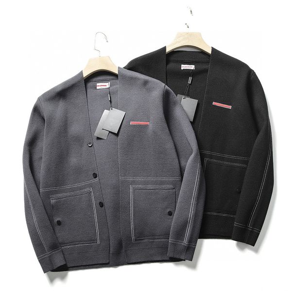 

mens sweaters designer knitted cardigan jackets coat fashion double line v-neck sweater classic letter silicone pattern top, White;black