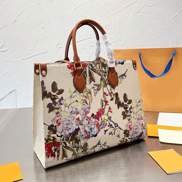 

beach tote bag floral shoulder bag women handbag purse coated canvas leather trim hydrangea print large capacity pocket thread two handle be