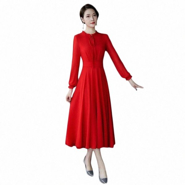 

casual dresses casual dresses chiffon dress women red black -5xl plus size long sleeve 2021 spring summer korean bow collar slim party maxi, Black;gray