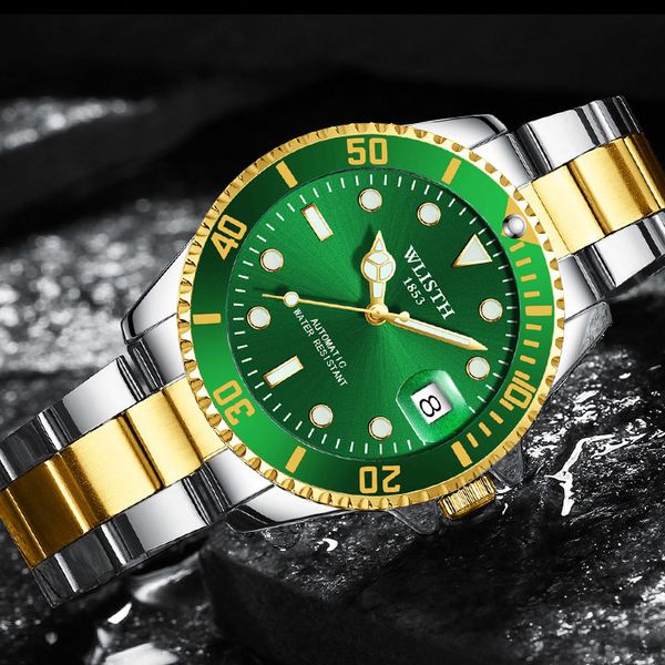 

men wristwatches mechanical automatic magnifier calendar designer watches stainless steel waterproof luminous wristwatch green black blue fo, Slivery;brown