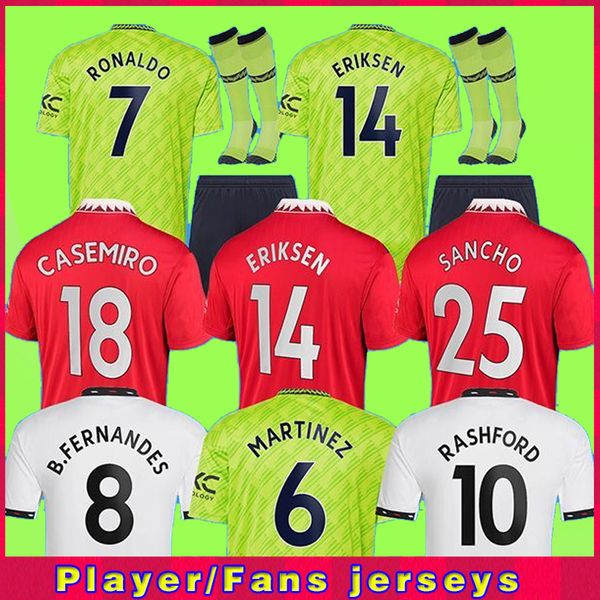 

sancho soccer jerseys 22 23 fans player version mans utds martial manchesters b.fernandes rashford martinez shaw eriksen 2022 2023 football, Black;yellow