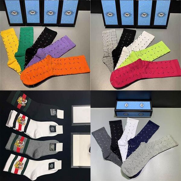 

with box mens designer socks womens fall winter knitting animals print fashion tiger and wolf head sock embroidery cotton casual c244o, Black