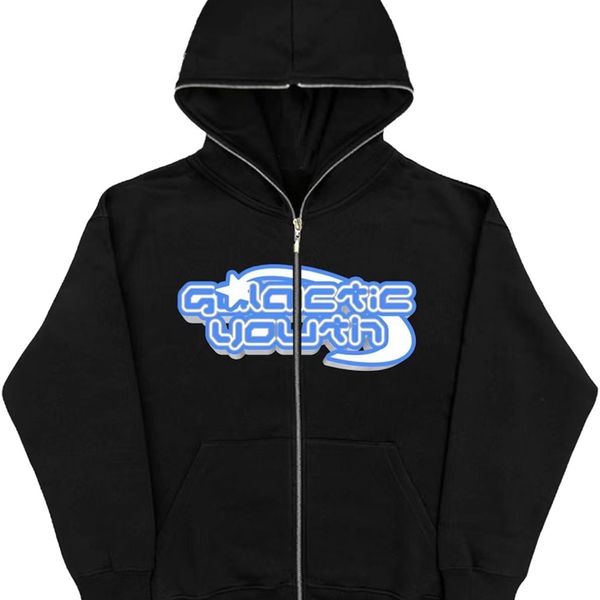 

mens hoodies sweatshirts oversized hoodie gothic punk letters cartoon print jacket y2k harajuku casual loose american street retro zip sweat, Black