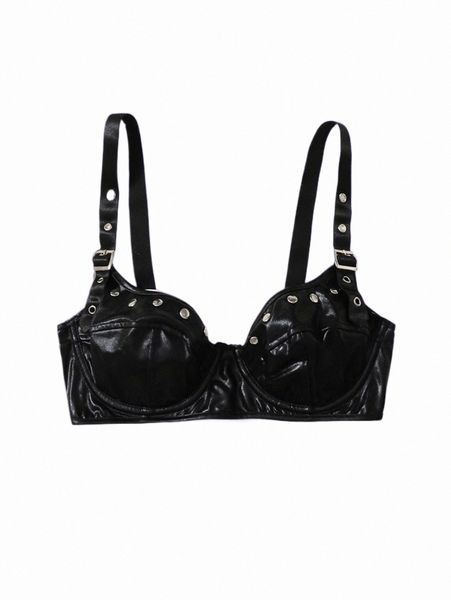 

women's sleepwear romwe cyber luvr solid pu studded bra 80fp#, Black;red