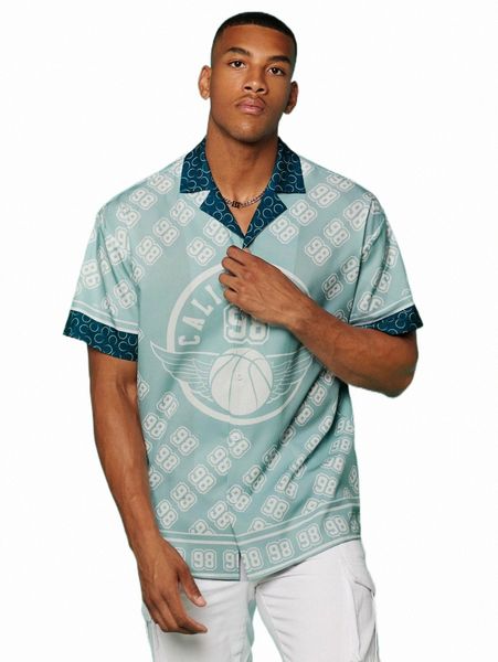 

men's casual shirts men basketball & number print contrast trim shirt k7iy#, White;black