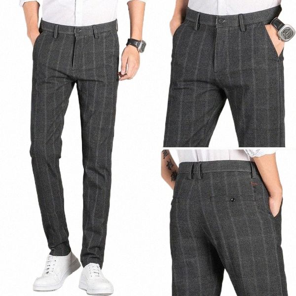 

men's pants men's pants 2021 spring and autumn leisure wear plaid korean trend slim leggings k7lu#, Black
