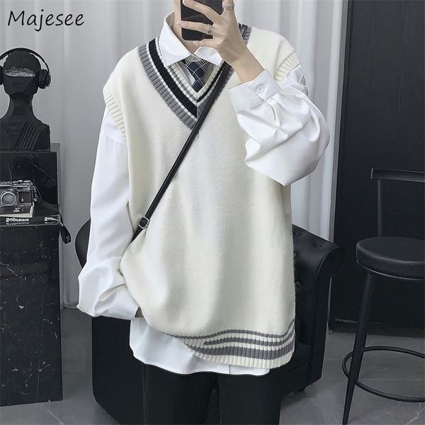

mens vests oversize sweater vests men patchwork preppy style couple soft knitwear leisure hipster homme sleeveless jumpers all-match 220905, Black;white