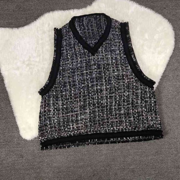 

women's knits tees fadan autumn winter tweed v-neck fringe sleeveless vest, White