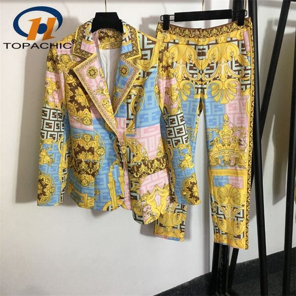 

womens two piece pants 819 letter vintage print slim single breasted blazer high waist pants set 2 piece women 220906, White
