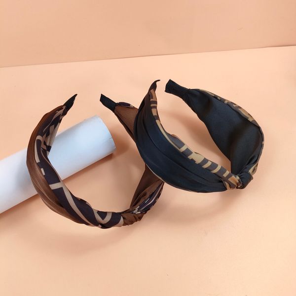 

23ss mixed brand designer hair band f letter print bowknot headband women korean vintage retro wide edge cloth outdoor sports turban headwra, Black;brown