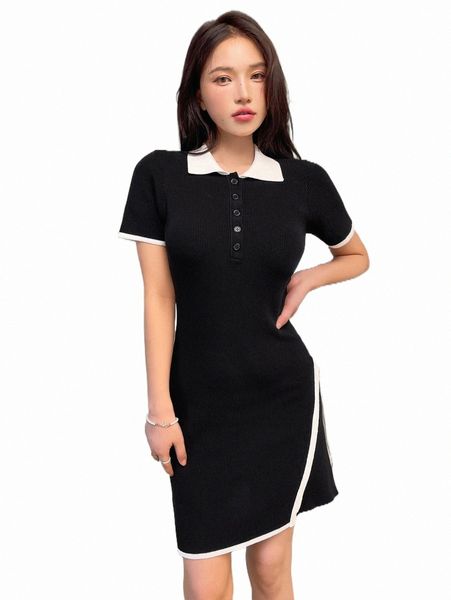 

women's sweaters dazy contrast polo neck sweater dress p0gc#, White;black