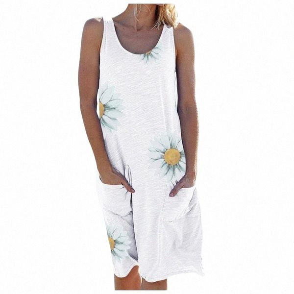 

casual dresses girls loose round neck tank sundresses 2021 summer fashion sleeveless sunflower printed mini club dresses with pockets casual, Black;gray