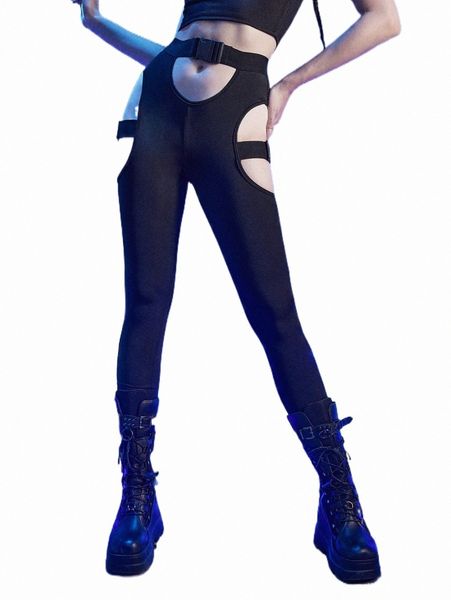 

women's shorts romwe cyber luvr solid cut out buckle linked leggings 21xt#, White;black