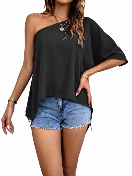 

women's blouses & shirts one shoulder asymmetrical hem blouse t2px#, White