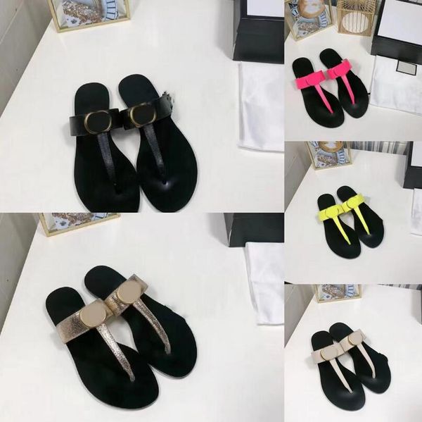 

designers womens leisure slippers t-shaped leather sandals lady flat bottom beach shoes slippers women's flip-flops sandal, Black